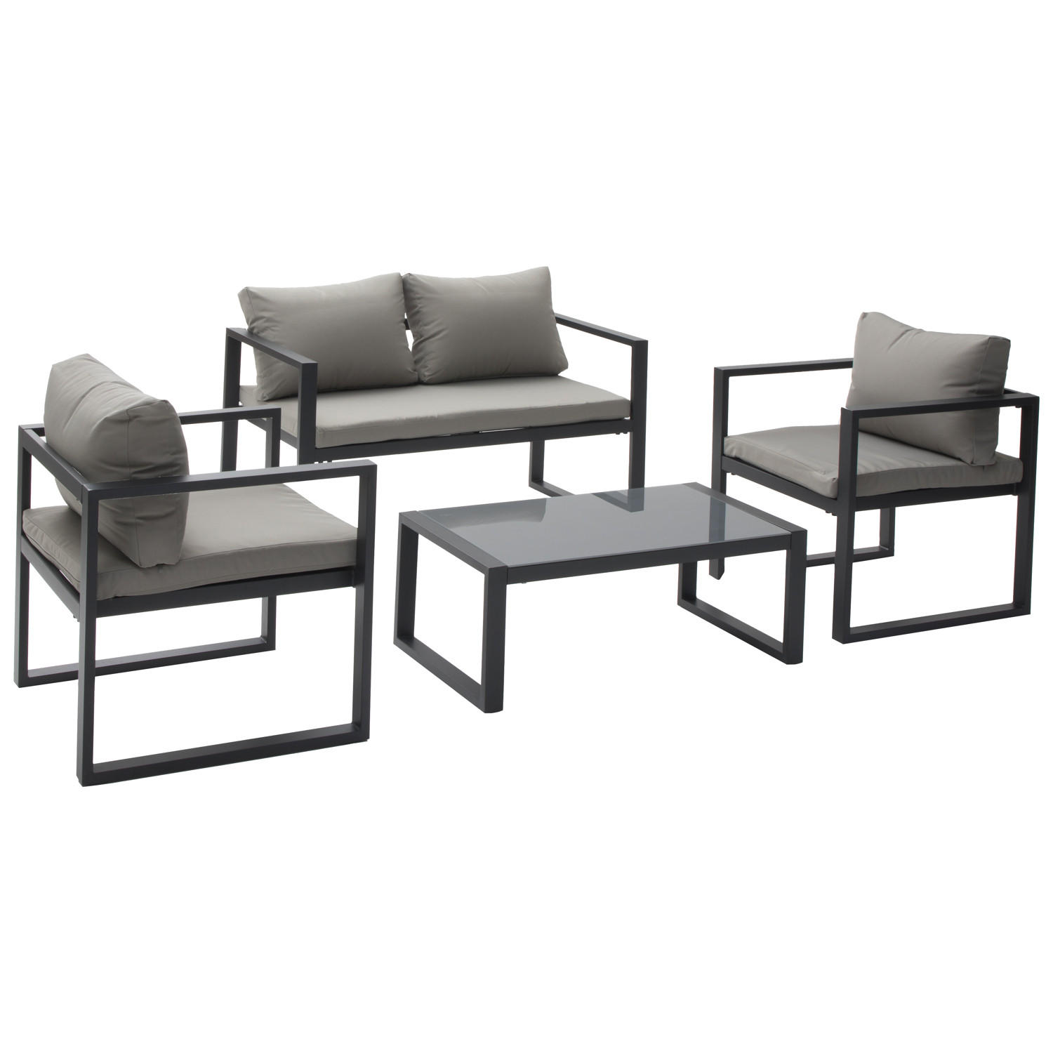 GARTENMÖBEL Ibiza Grau und anthrazit 4er-Set - Anthrazit, Metall - Happy Garden