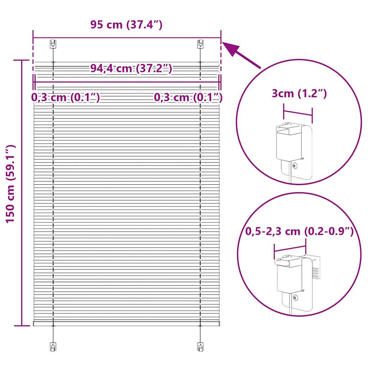 PLISSEE 95/100 cm Stoffbreite 94,4 cm aus Polyester Weiß - Weiß, Textil (95/100cm) - vidaXL
