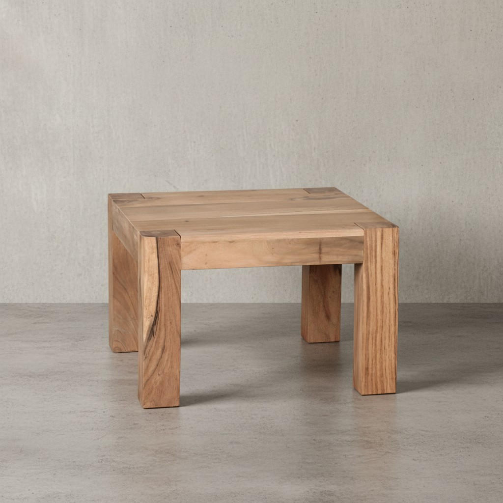 COUCHTISCH aus Akazienholz, rustikal, quadratisch, handgefertigt, Beige 60x60x40 cm - Beige, Holz (60/60/40cm) - KADIMA DESIGN