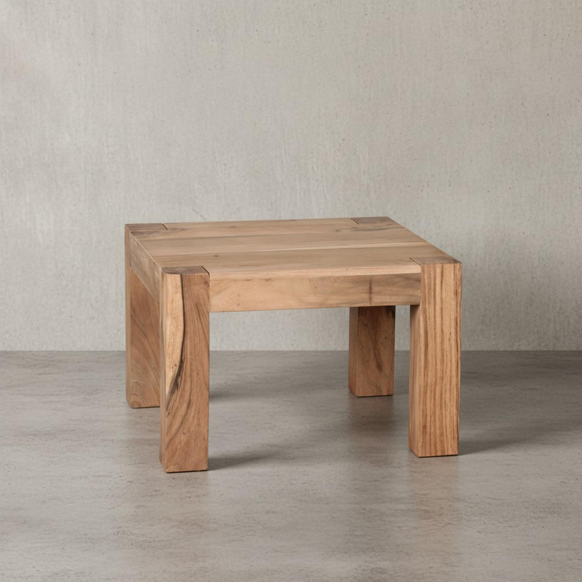 COUCHTISCH aus Akazienholz, rustikal, quadratisch, handgefertigt, Beige 60x60x40 cm - Beige, Holz (60/60/40cm) - KADIMA DESIGN
