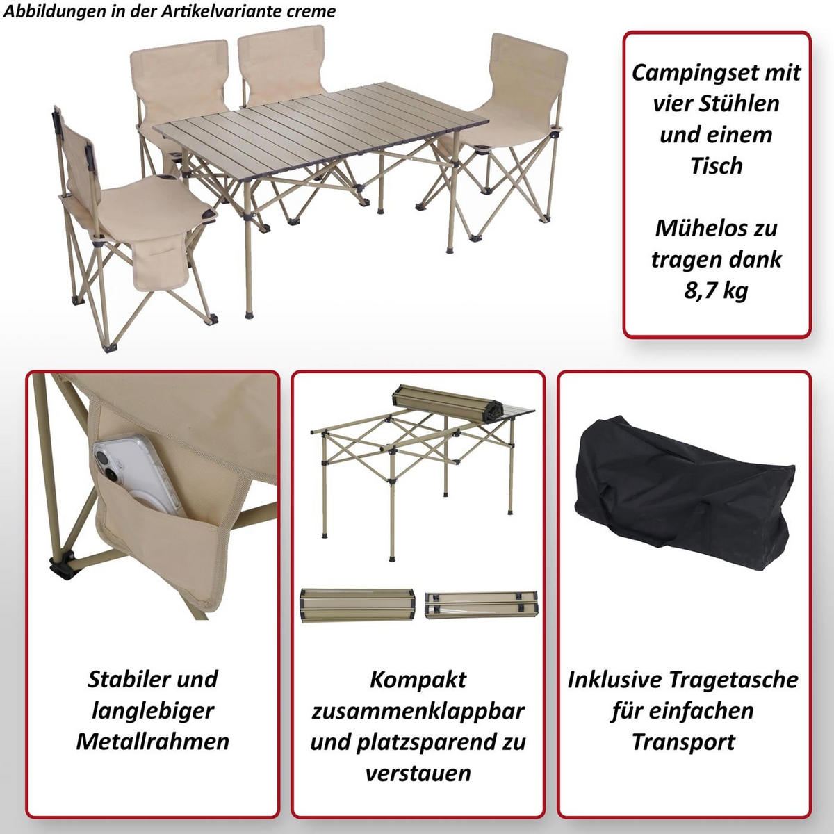 CAMPINGSET Cremeweiß - Creme, Metall (95/65/55cm) - MCW