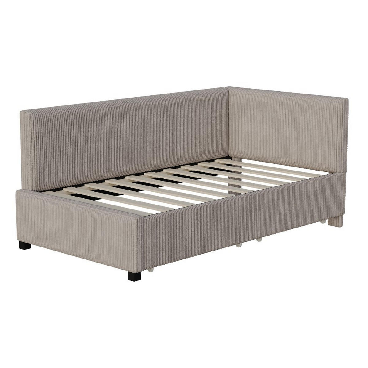 SCHLAFSOFA 90x200 cm in Grau Samtstoff mit 2 großen Stauraumschubladen - Grau, Holz/Textil (97/68/204.5cm) - KOMHTOM