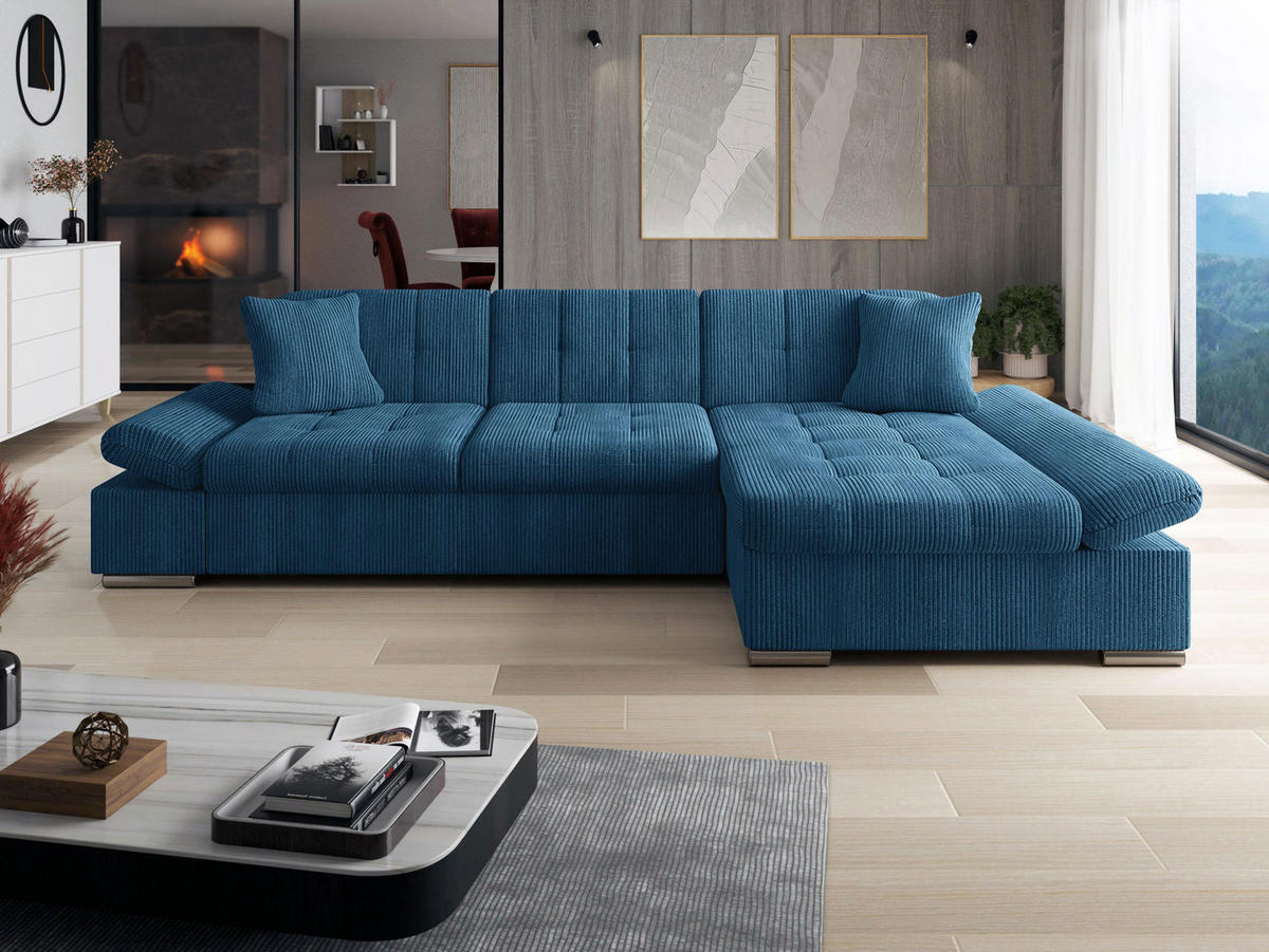 ECKSOFA Montana Cord, Seite: Rechts - Dunkelblau, Holz/Textil (278/161cm) - MIRJAN24