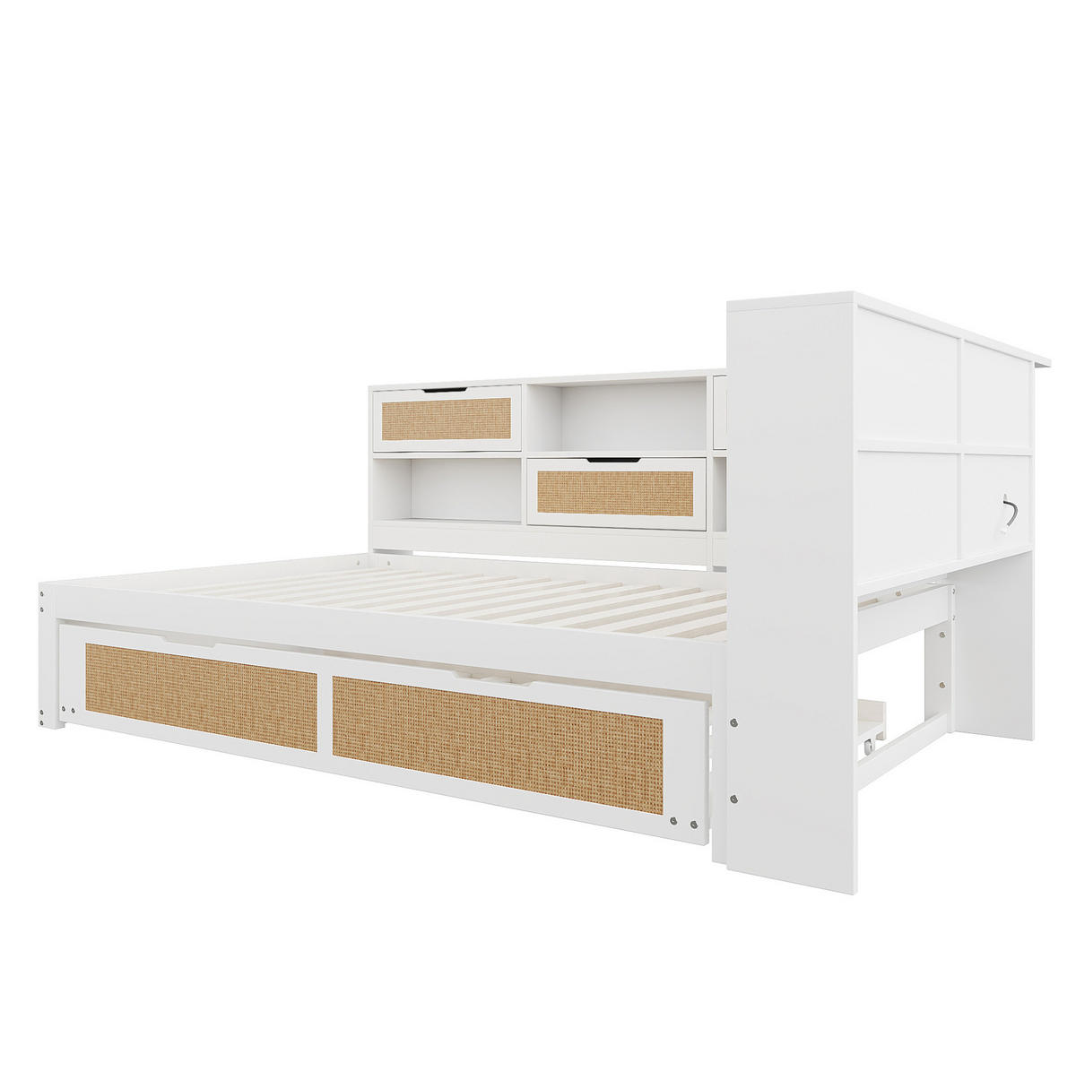 BETT 140/200 cm aus Holz mit Ausziehbett, Stauraum und USB, Weiß - Weiß, Holz (140/200cm) - Flora Grace