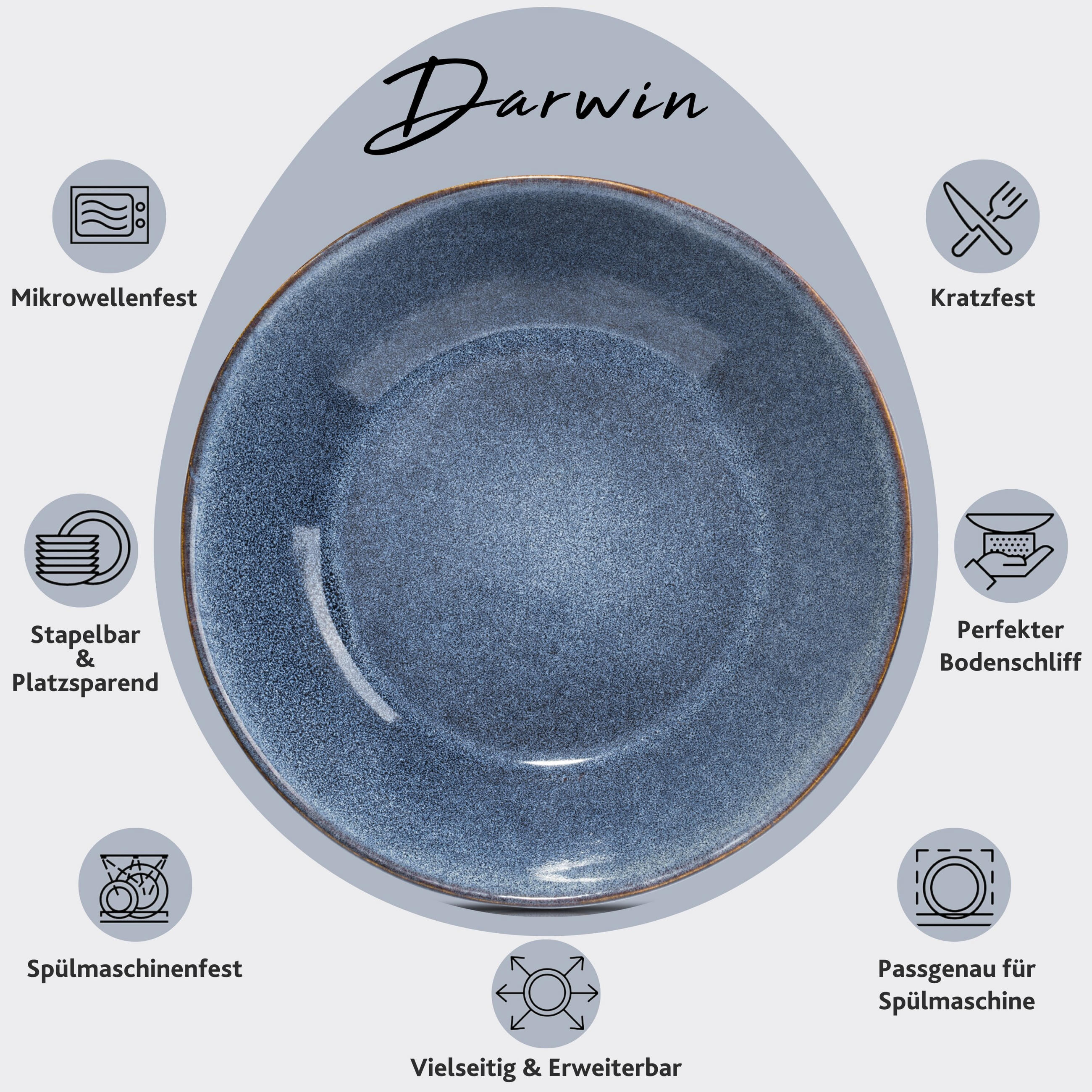 SUPPENTELLER SET DARWIN - 4 teilig aus Steingut - Blau, Stein (19.5cm) - Sänger