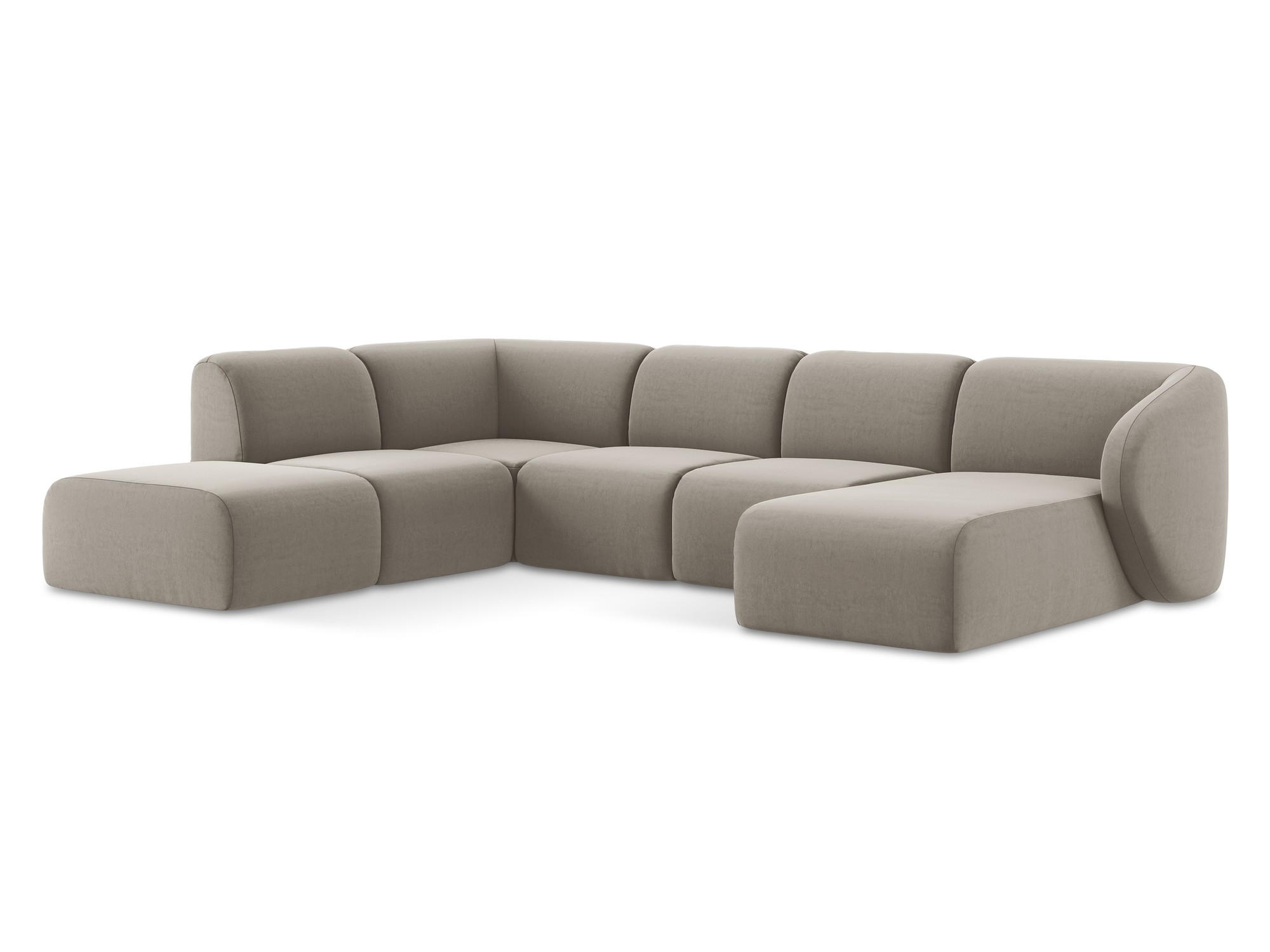 WOHNLANDSCHAFT Samt Stoff Grau - Taupe/Schwarz, Holzwerkstoff/Kunststoff (325/75/236cm) - Makamii