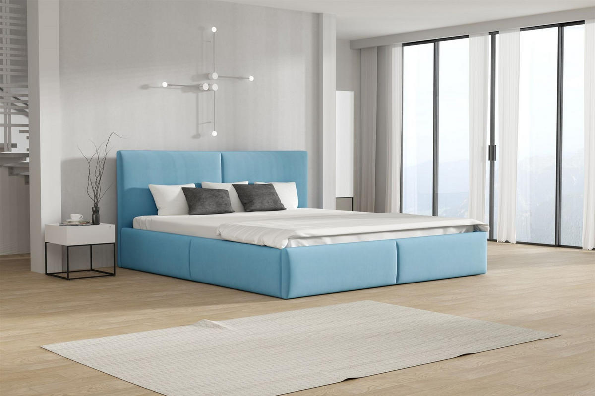 POLSTERBETT Bergen Magic Velvet - Hellblau, Holzwerkstoff/Textil (120/200cm) - Fun Möbel