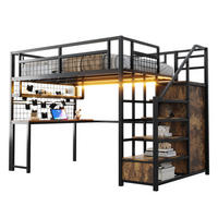 HOCHBETT mit Schreibtisch und Stauraumtreppe 140x200 cm Metall Schwarz - Schwarz, Metall (140/200cm) - Meubliv
