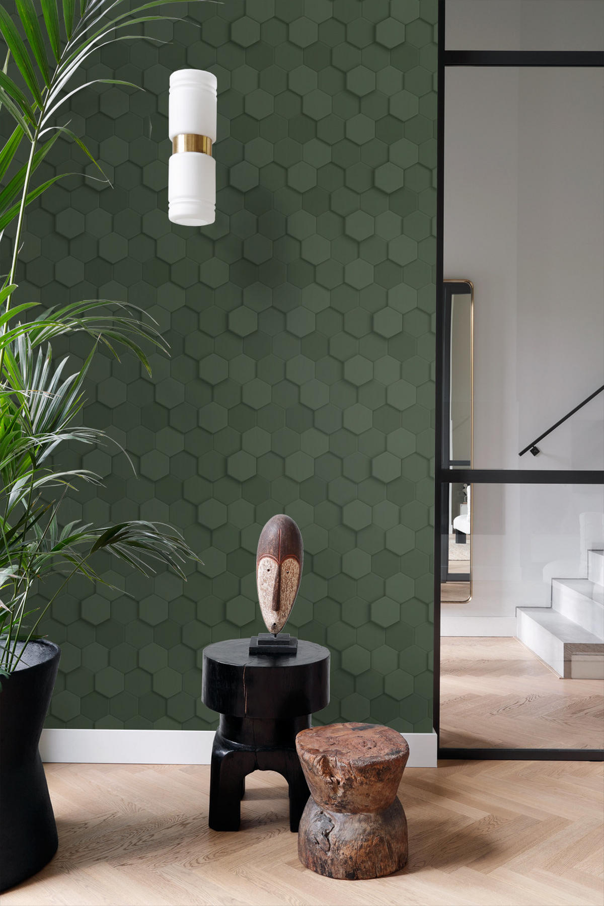 TAPETE 3D Wabenmuster 53 cm x 10.05 m - Grün, Papier (53/1000cm) - Origin Wallcoverings