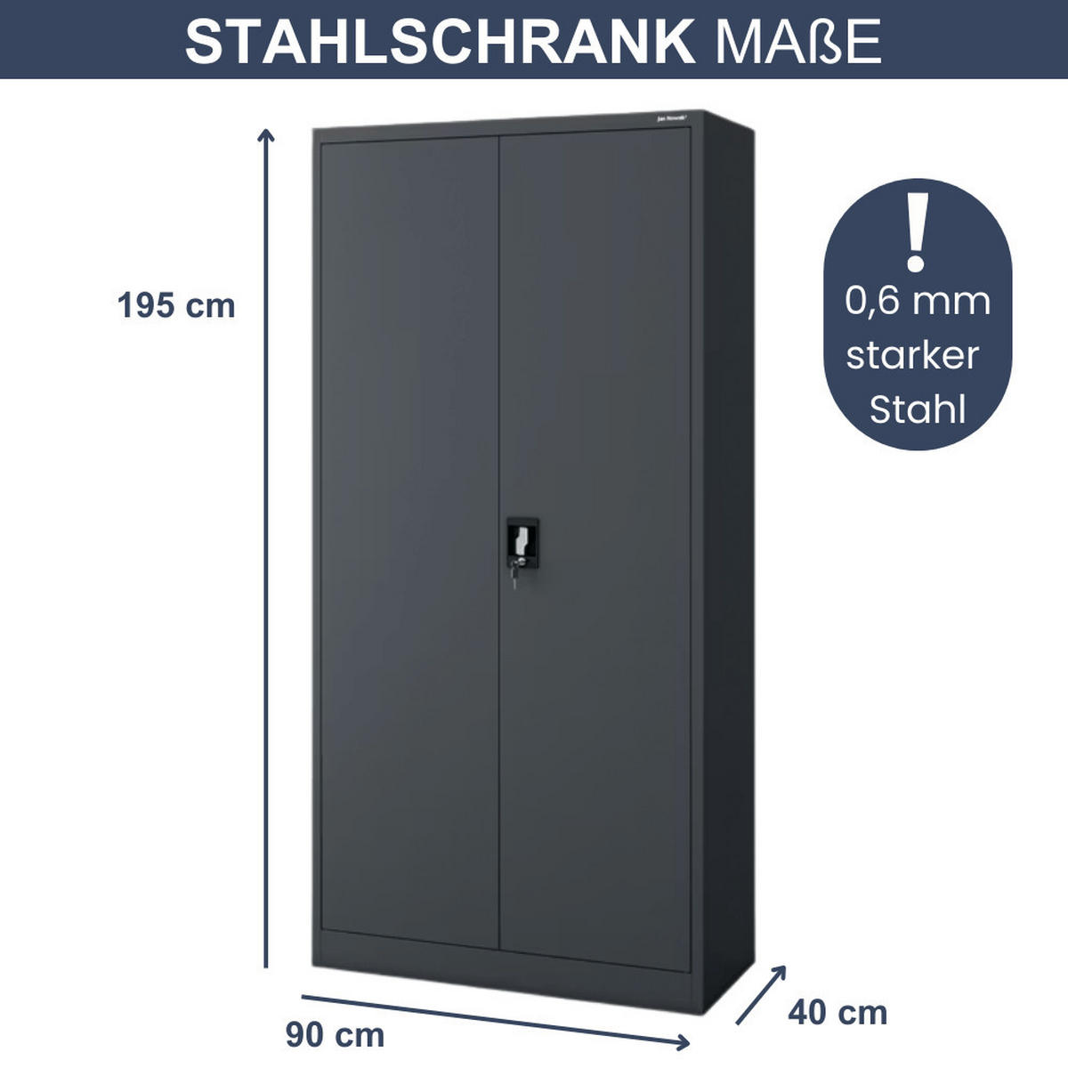 AKTENSCHRANK abschließbar 4er Set KADO 195x90x40cm Anthrazit - Anthrazit, Metall (90/195/40cm) - DELUKE