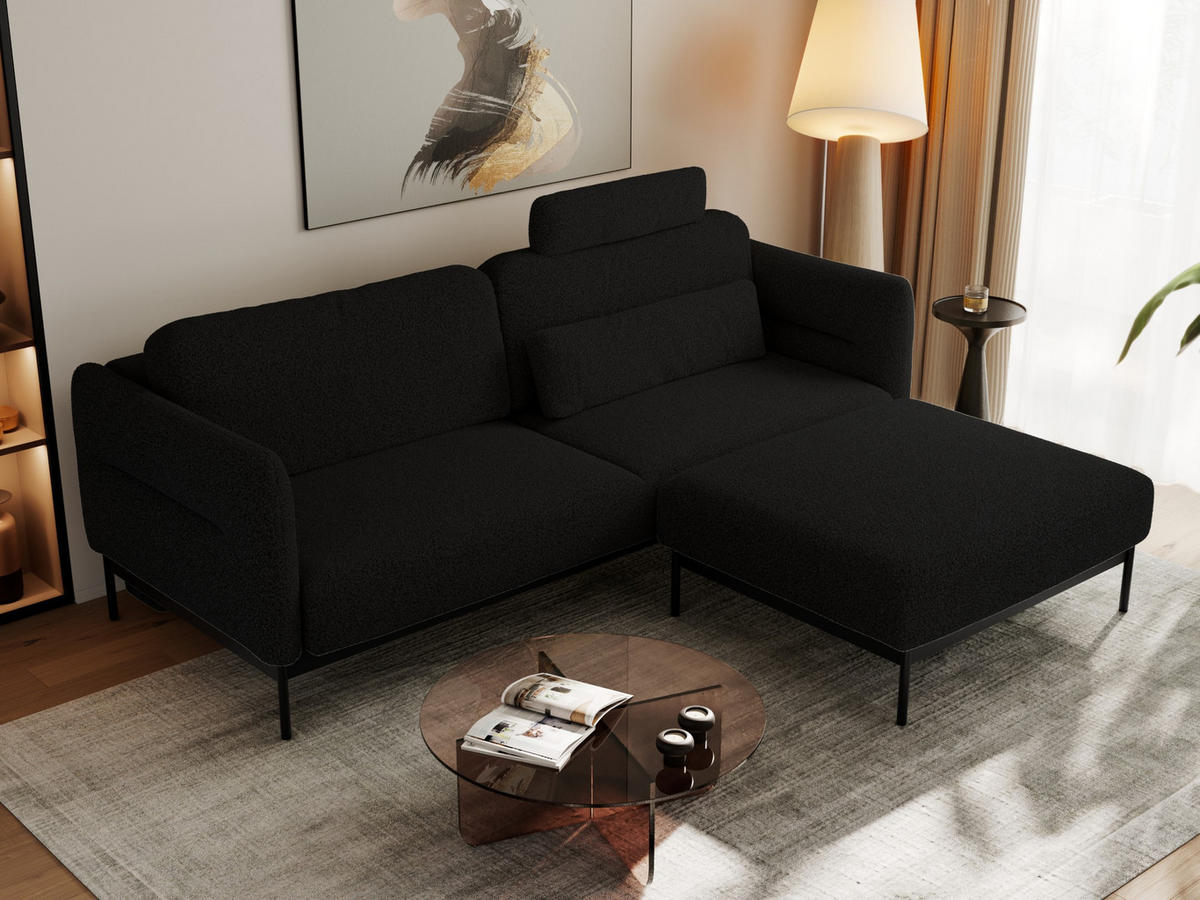 SCHLAFSOFA SALENTO Schwarz Boucle - Schwarz, Textil/Metall (221/82/193cm) - MKS