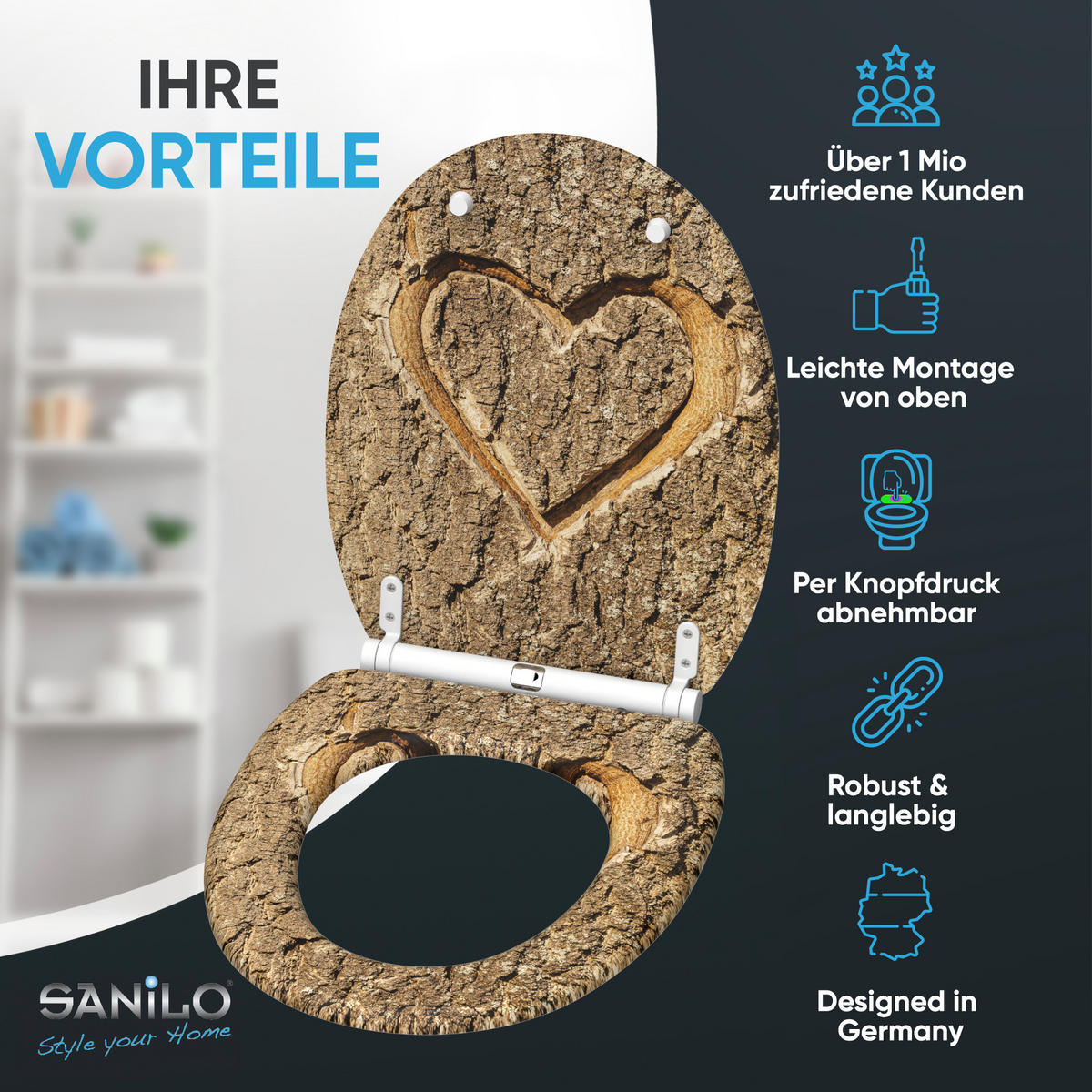 WC-SITZ mit Absenkautomatik & Top Fix True Love - Braun, Holzwerkstoff (37.7/5.5/48cm) - Sanilo