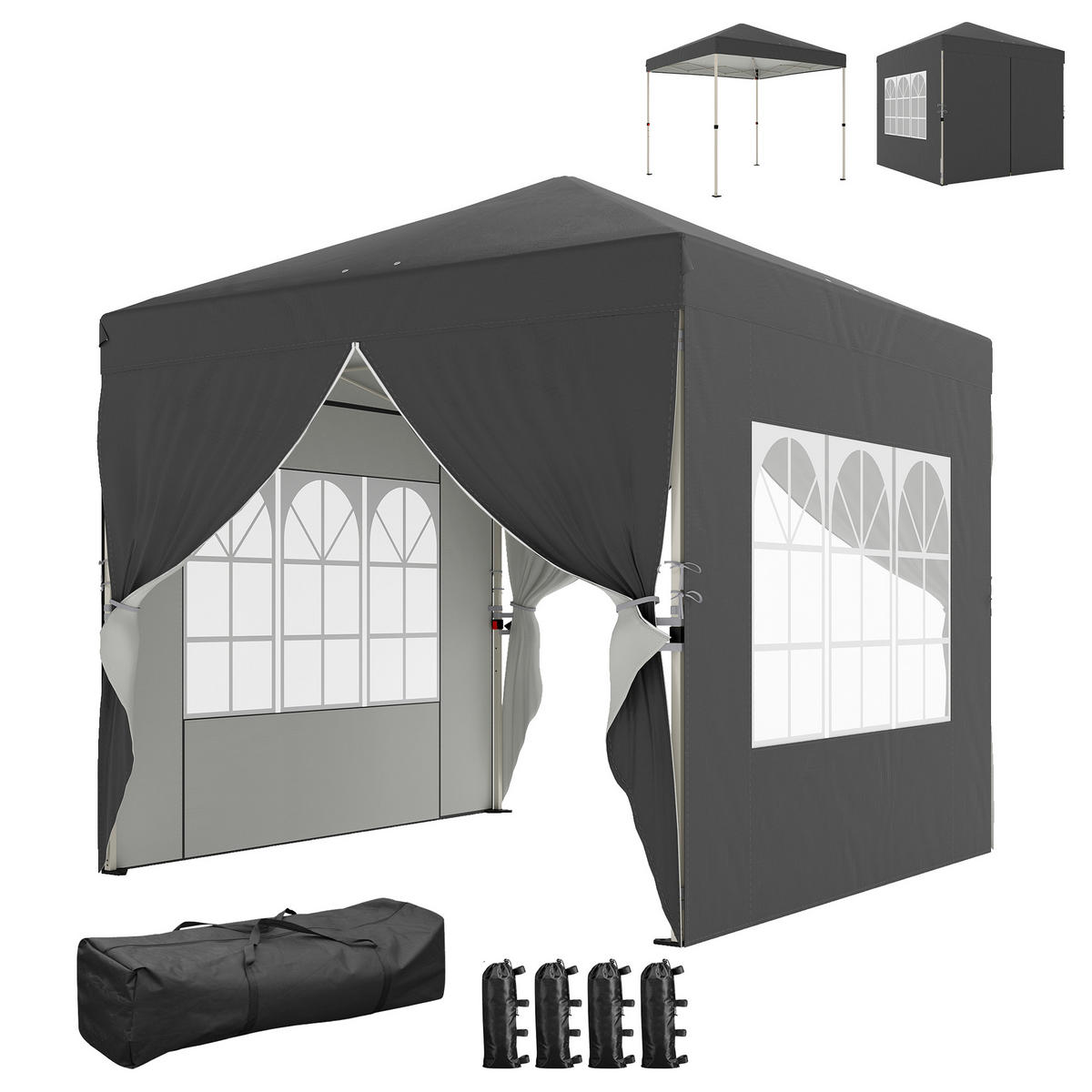 PAVILLON DE-14056 Pop-up 2,5/2,5 m, höhenverstellbar, UV50+ Dunkelgrau - Dunkelgrau, Metall (250/270/250cm) - ComfortXL