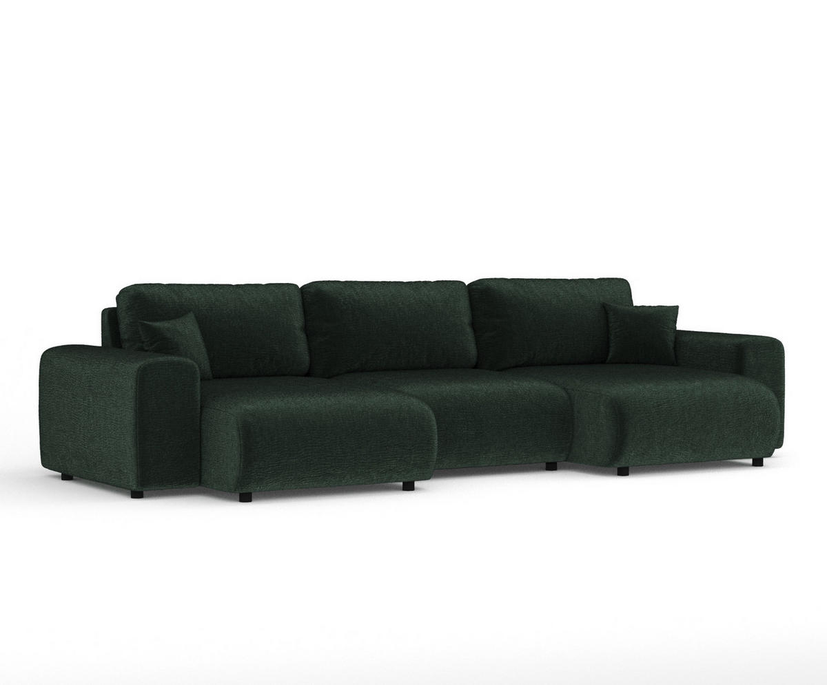 PANORAMASOFA Zanzibar Grün Chenille - Schwarz/Grün, Holz/Holzwerkstoff (325/79/144cm) - Maison de Reve