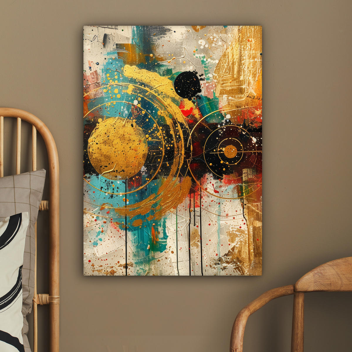 OBRAZ NA PLÁTNE Abstraktné - umenie - zlaté - moderné 60x80 cm - viacfarebná, textil (60/80cm) - MuchoWow