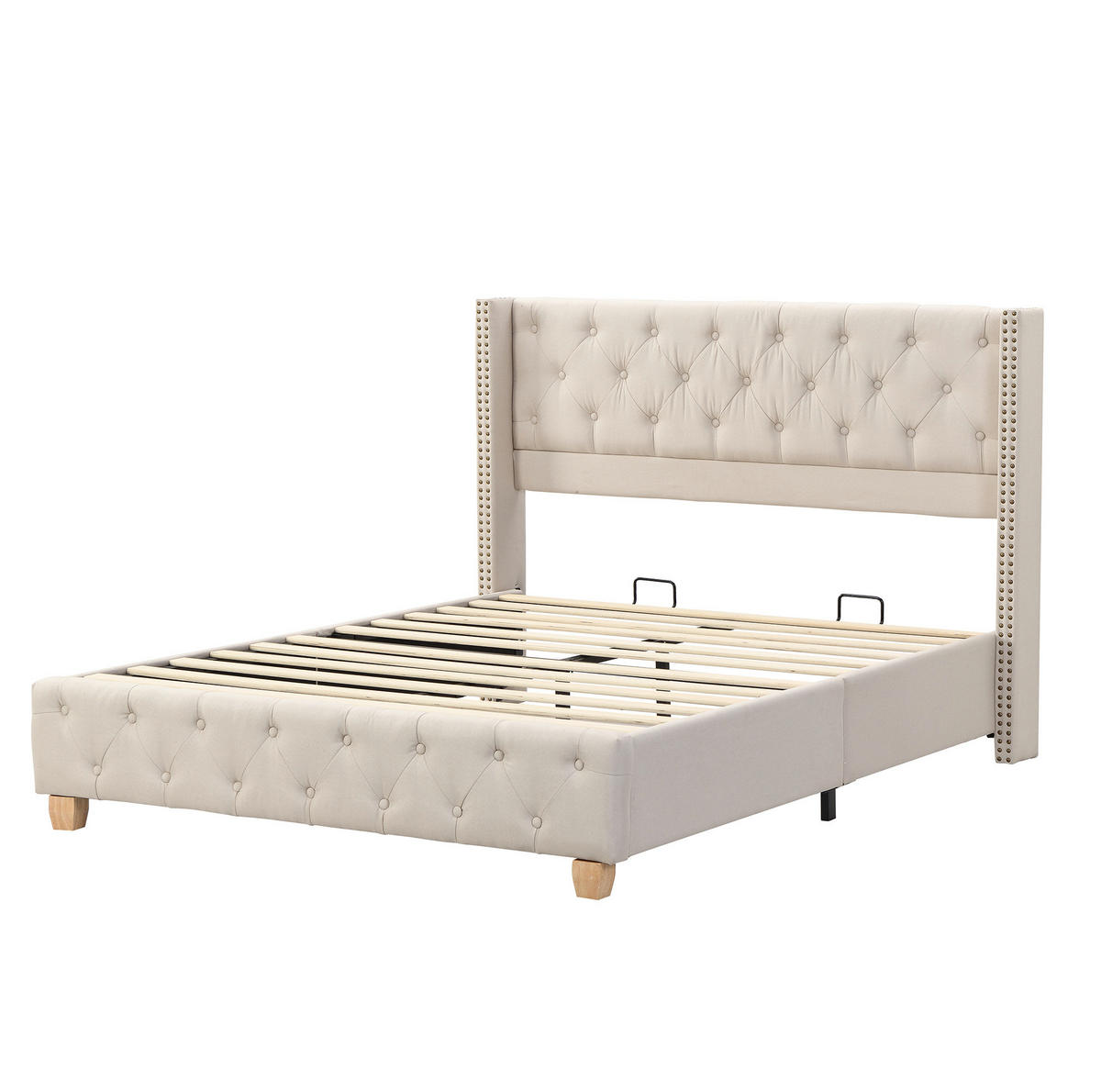 POLSTERBETT 160/200 cm in Beige aus Leinen mit Knopfheftung - Beige, Textil (160/200cm) - Flora Grace
