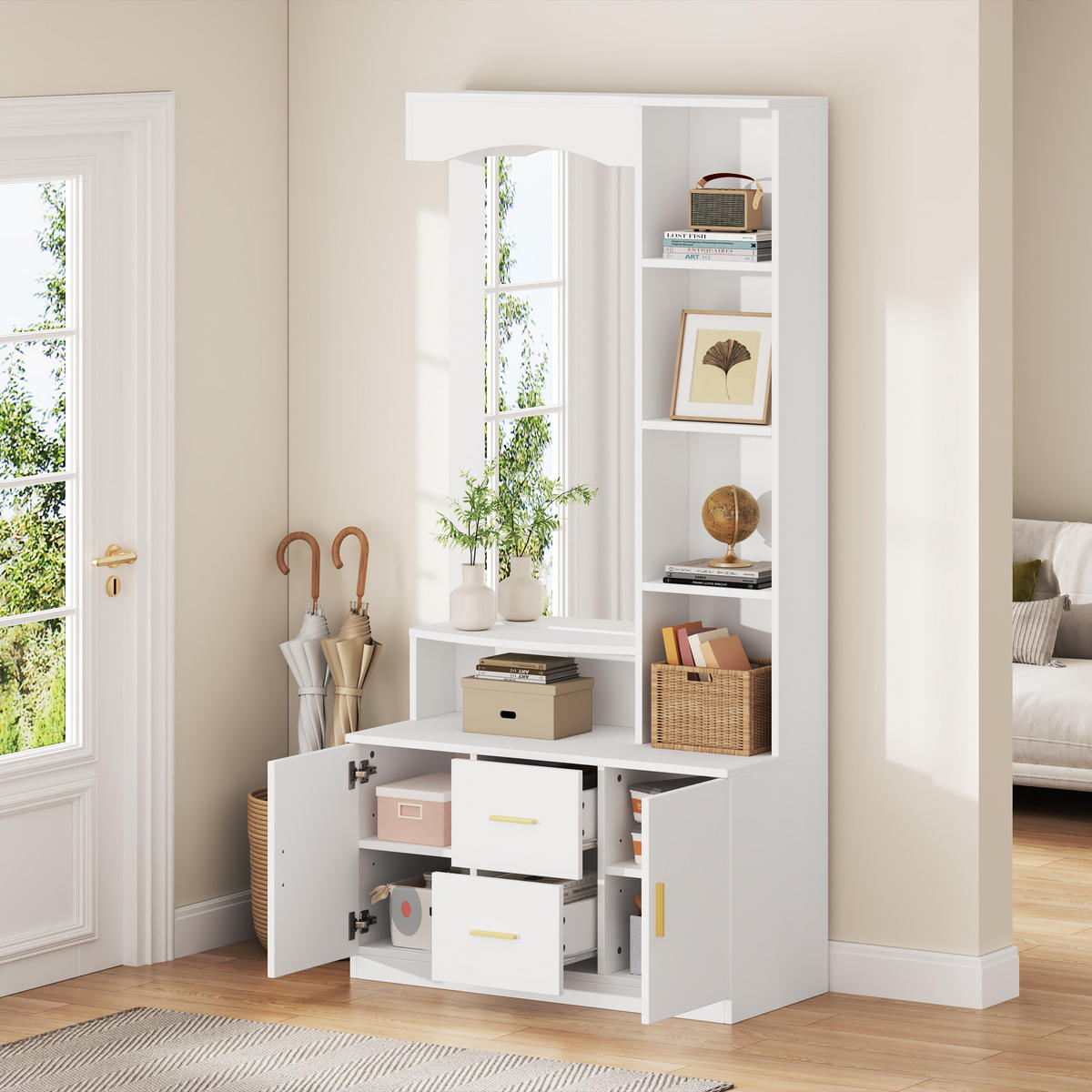 FLURGARDEROBE Schuhschrank Spiegel 2 Schubladen Weiß - Weiß, Holzwerkstoff (90/180/40cm) - FLIEKS