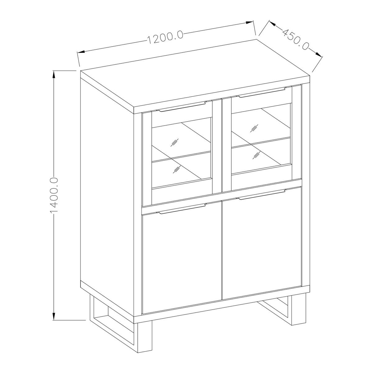 HIGHBOARD HALENZA 120/140/45 cm mit 4 Türen Eiche Wotan - Eiche Wotan, Holzwerkstoff (120/140/45cm) - MASSENO