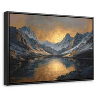 LEINWAND Bilder mit Rahmen - Bergkulisse mit goldenem Sonnenuntergang - 30x20 - Goldfarben, Textil (30/20cm) - MuchoWow