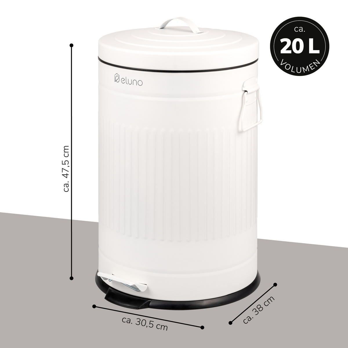 ABFALLEIMER Treteimer VINTAGE, 20 Liter, aus Metall, weiß - Weiß, Metall (30.5/47.5/38cm) - eluno