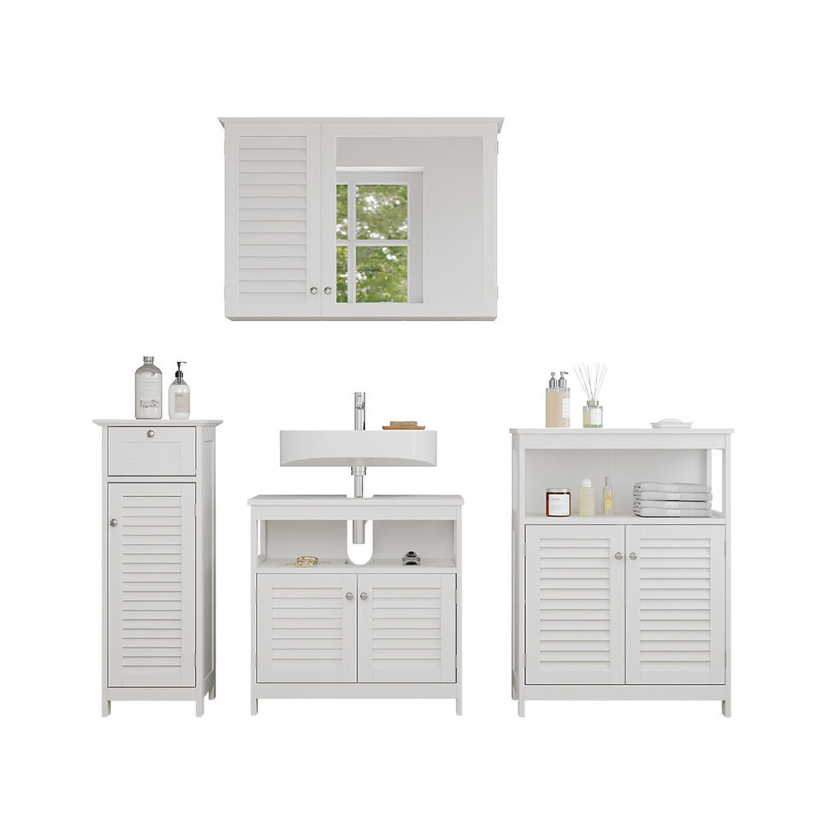 BADMÖBEL-SET Riad Weiß 4 Teile, Option 2 - Weiß, Holzwerkstoff (60/60/30cm) - Vicco