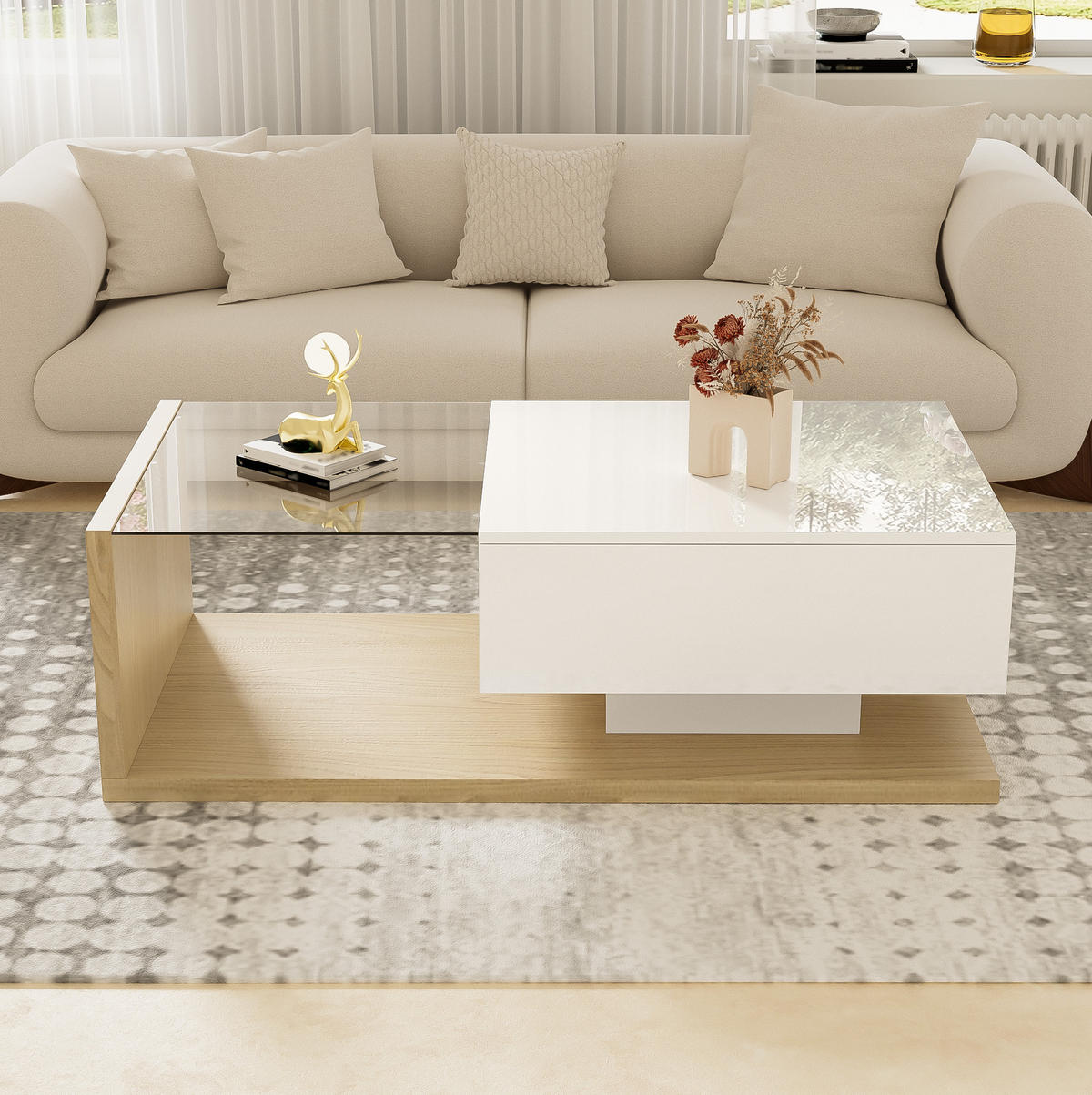 COUCHTISCH 105/55/32,5 cm in Hochglanzweiß mit Glasplatte und LED-Beleuchtung - Weiß Hochglanz, Holzwerkstoff (105/55/32.5cm) - OKWISH