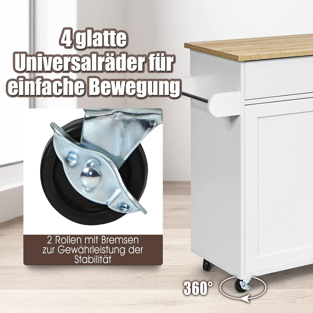 KÜCHENWAGEN Kücheninsel Weiß - Weiß, Holz (40/85/116cm) - COSTWAY