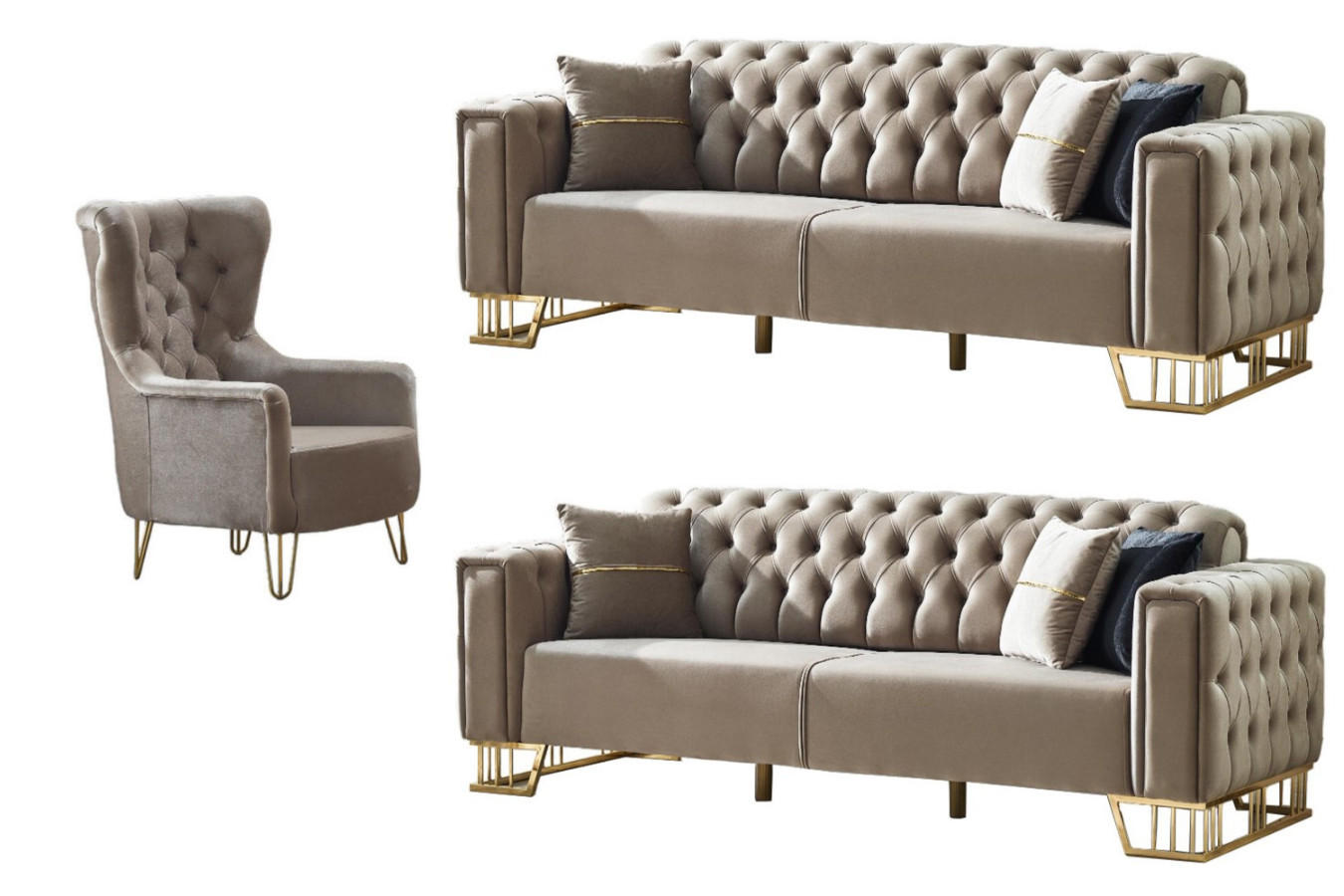 SITZGARNITUR Royce Beige Taupe Stellvariante:3+2+1 - Beige, Holz (240/85/90cm) - Villa Möbel