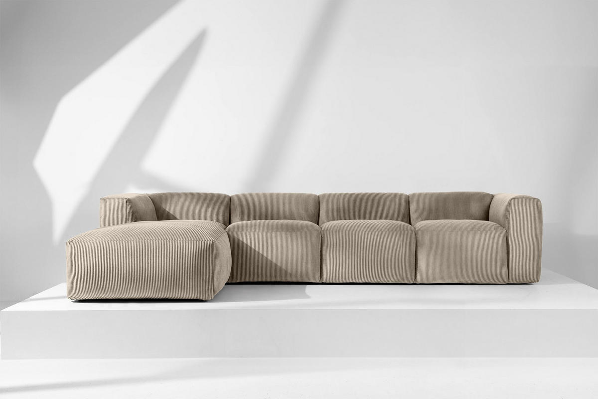 ECKMODULSOFA-LINKS BUFFO 6-Sitzer mit extrem weicher Sitzfläche, Kordstoff, beige - Beige, Textil (377/180cm) - KONSIMO®