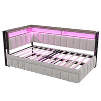 AUSZIEHBETT 90/200 cm ausziehbar mit LED und USB, DE-41654, in Hellgrau - Hellgrau, Metall (90/200cm) - ComfortXL