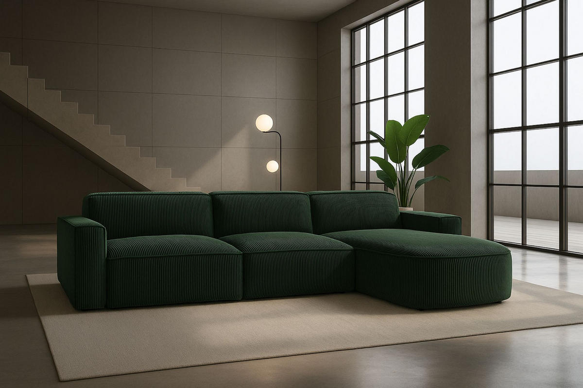 ECKSOFA Cursal Round L-Form, Stoff Poso, Grün, Rechts - Grün, Holz (284/166cm) - Kaiser Möbel