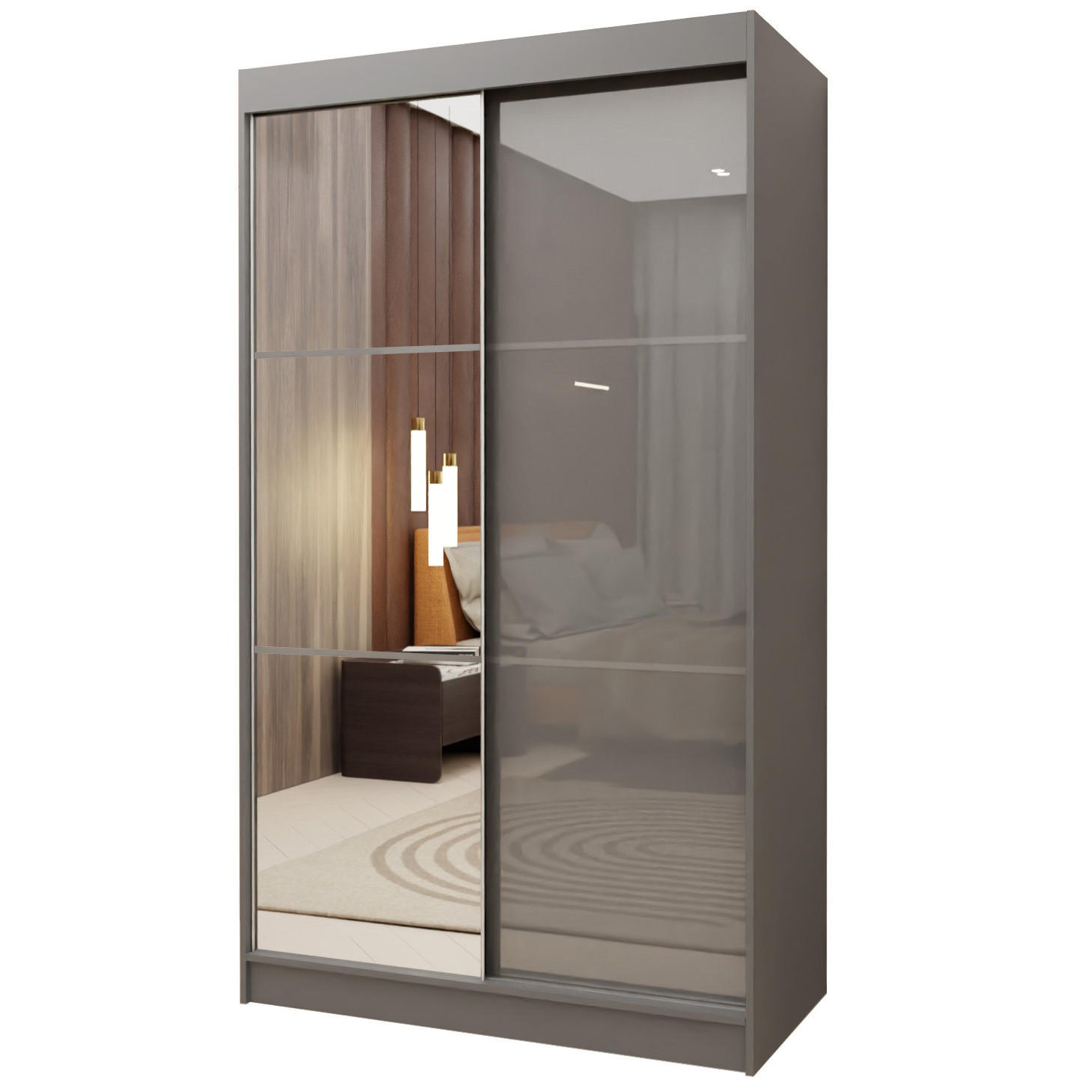 SCHWEBETÜRENSCHRANK VITALE 120/216/61 cm 2-türig mit Spiegel Grau - Grau, Holzwerkstoff (120/216/61cm) - MASSENO