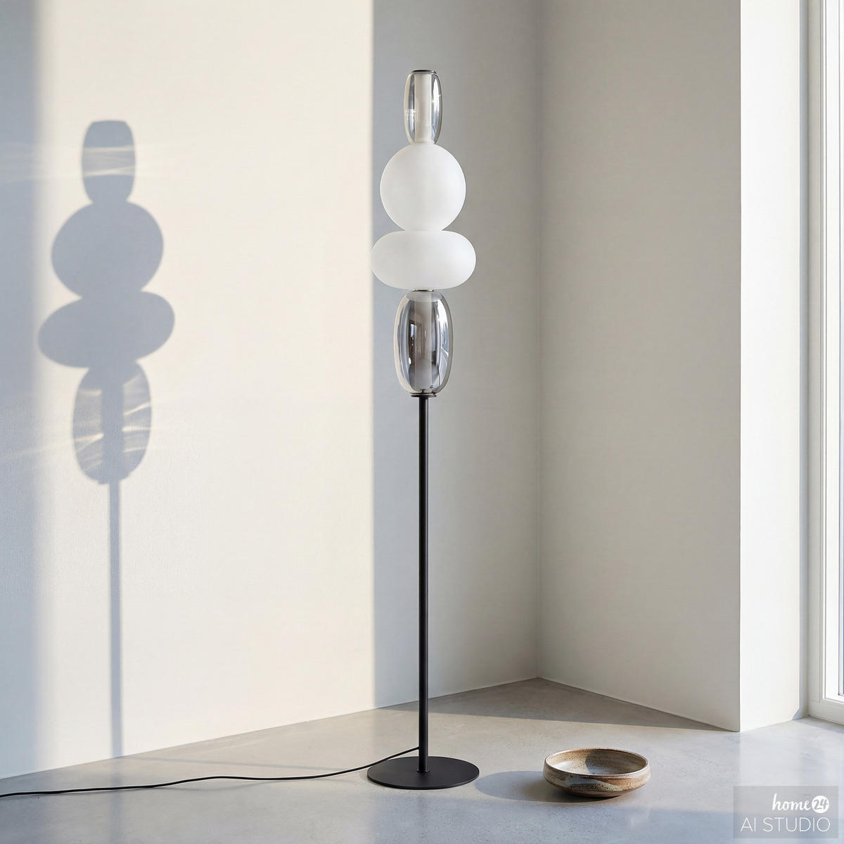 STEHLEUCHTE - Glas / Eisen - Schwarz/Weiß, Glas/Metall (25/25/160cm) - home24