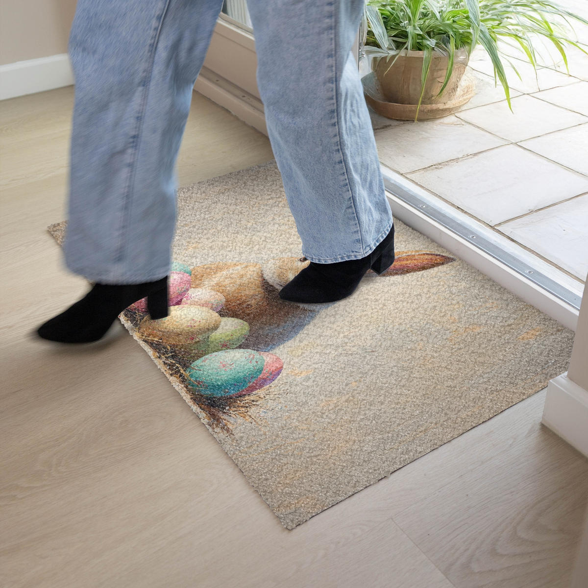 FUSSMATTE Osterhase - Pastell - Eier 90x60 cm - Beige/Multicolor, Kunststoff (60/90cm) - MuchoWow