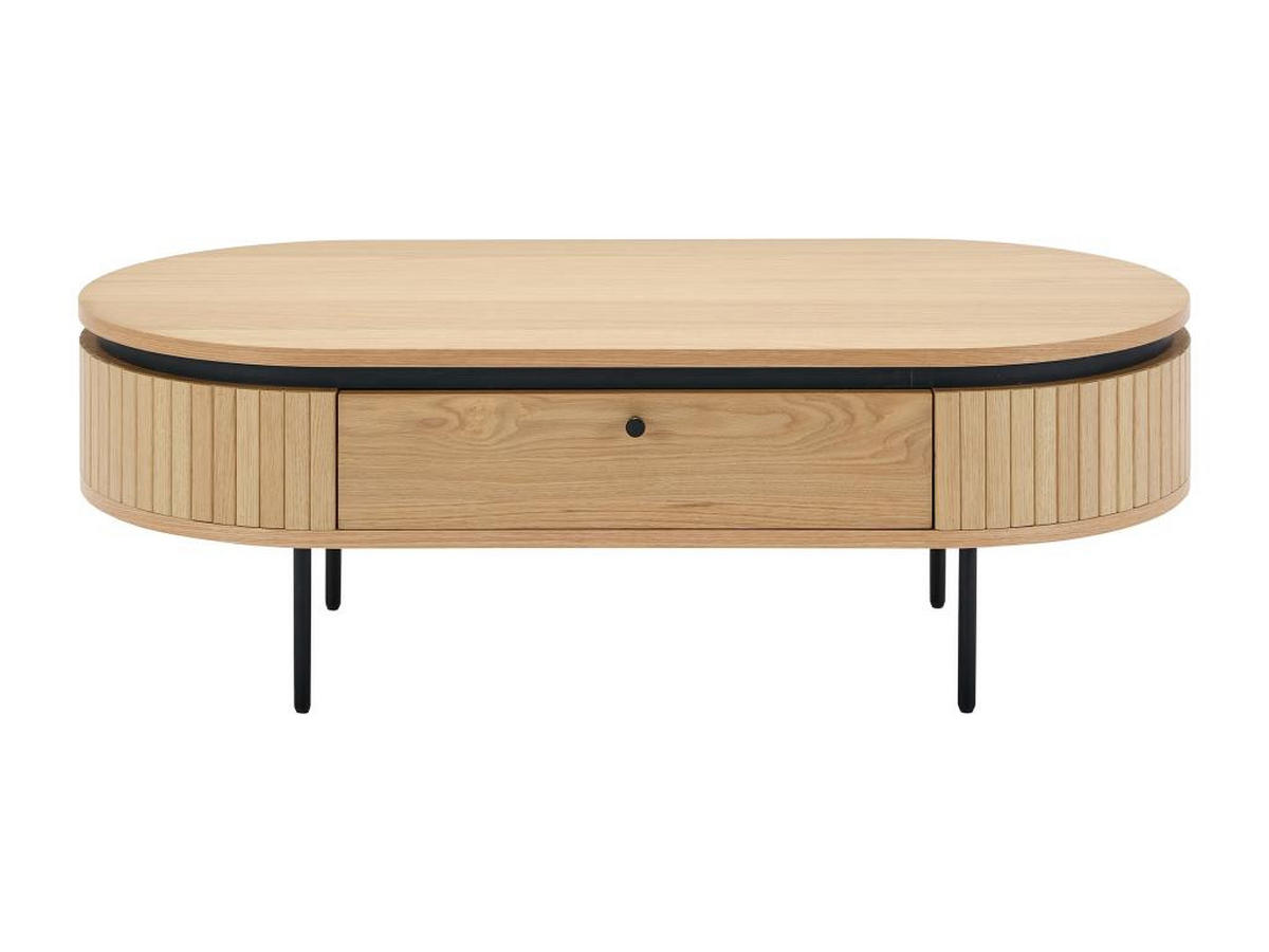 COUCHTISCH mit 2 Schubladen - Eichenfurnier & Metall - Holzfarben hell & Schwarz - CARDIONA - Schwarz, Metall (120/60/40cm) - Vente-Unique