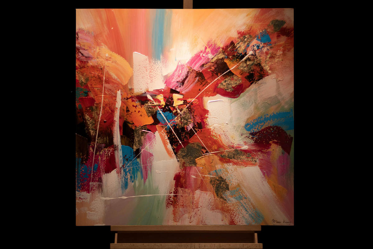 ACRYLBILD HANDGEMALT 80/80 cm - Blau/Gelb, Holz/Textil (80/80cm) - KUNSTLOFT