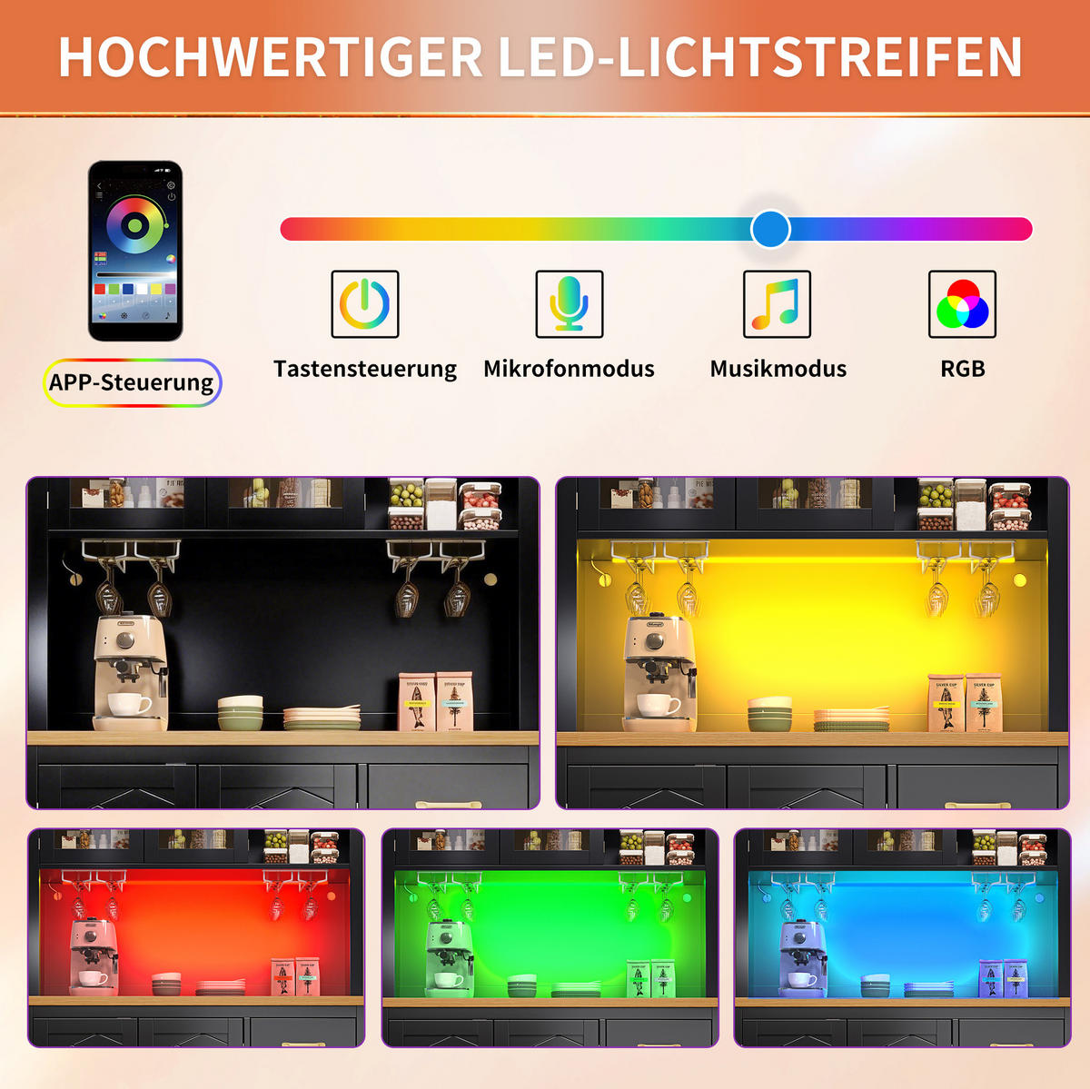 BUFFETSCHRANK 105,5/40/180 cm schwarz aus MDF mit LED-Lichtleiste - Schwarz, Holzwerkstoff (105.5/180/40cm) - OKWISH