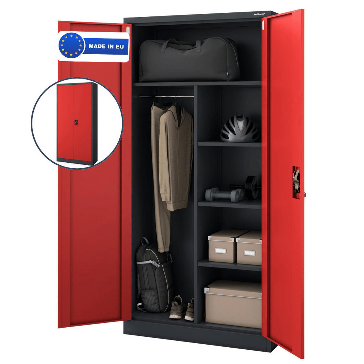 MEHRZWECKSCHRANK Metall abschließbar REKL 185x90x45cm Anthrazit-Rot - Anthrazit, Metall (90/185/45cm) - DELUKE