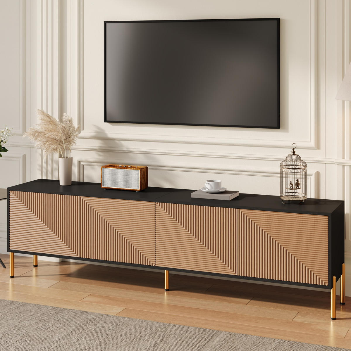 TV-SCHRANK mit 4 Türen 179 x 35 x 53,5 cm Schwarz/Natur - Schwarz, Holzwerkstoff (35/53.5/179cm) - Beauniv