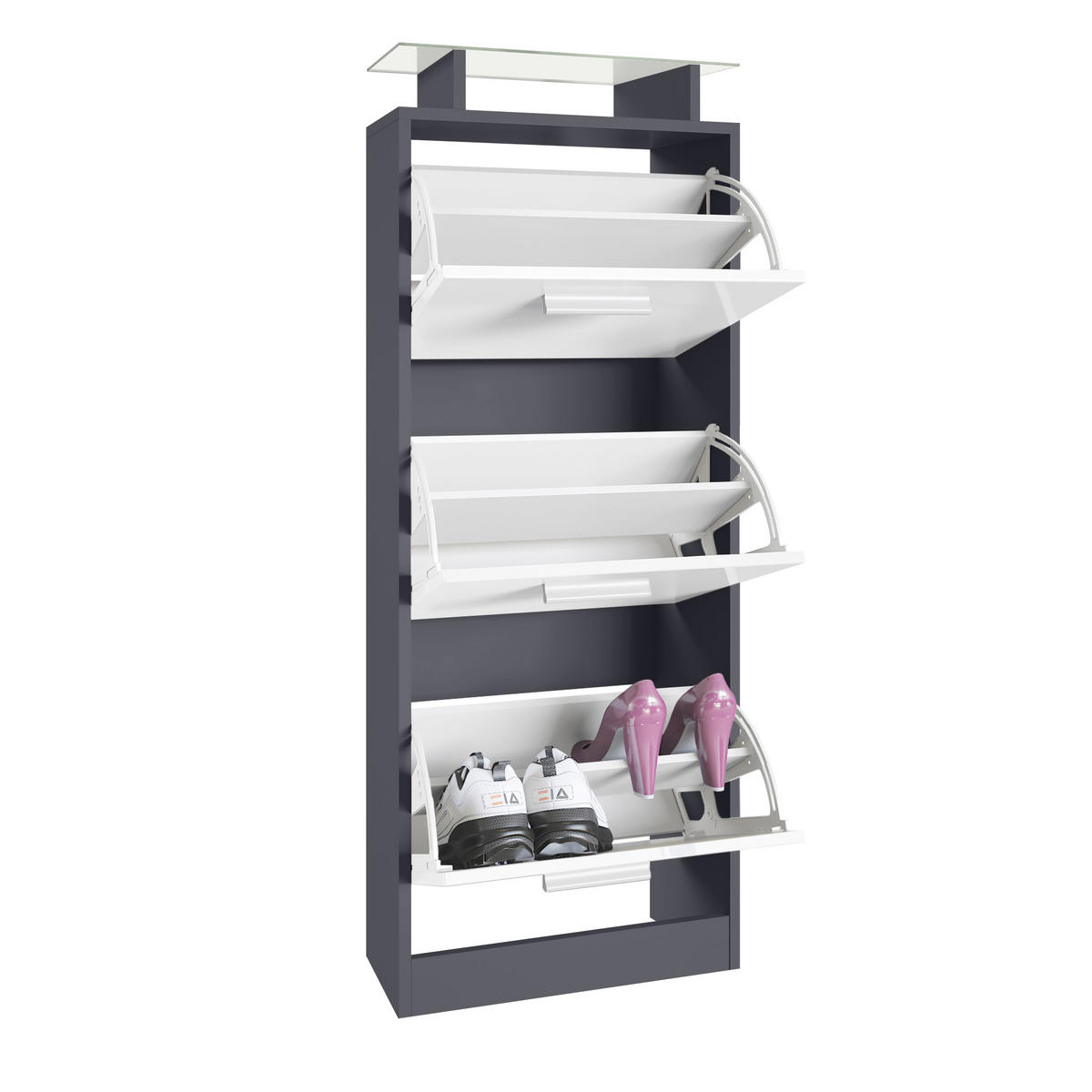 SCHUHSCHRANK Lavia Front in Weiß matt - Weiß, Holzwerkstoff (46/128/23cm) - Vladon