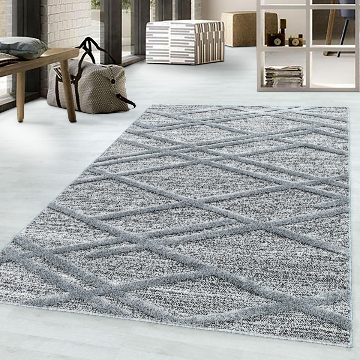 TEPPICH Hochflor Hoch-Tief Boho-Muster Polypropylen Wohnzimmer Grau Rechteckig 200x290 - Grau, Textil (200/290cm) - KADIMA DESIGN