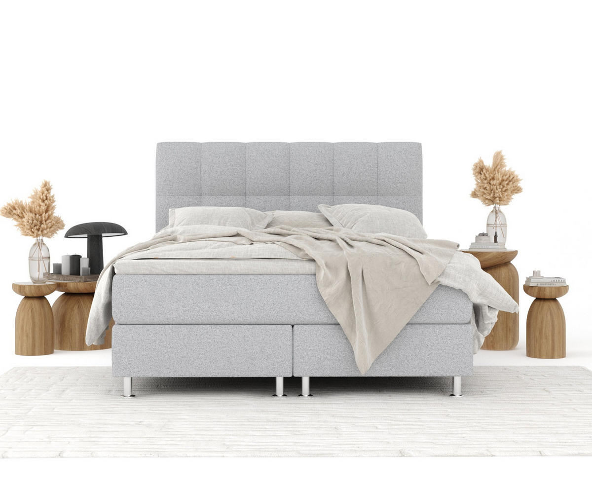 BOXSPRINGBETT Elisio Hellgrau 200/200 cm mit Latex-Topper - Silberfarben/Hellgrau, Holz/Holzwerkstoff (200/200cm) - Maison de Reve