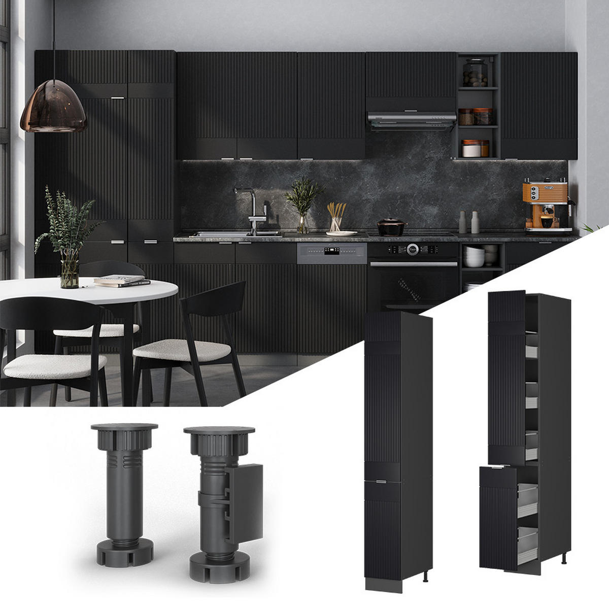 APOTHEKERSCHRANK Fame-Line, Schwarz gestreift, 30 cm - Anthrazit/Schwarz, Holzwerkstoff (30/206.8/58cm) - Vicco