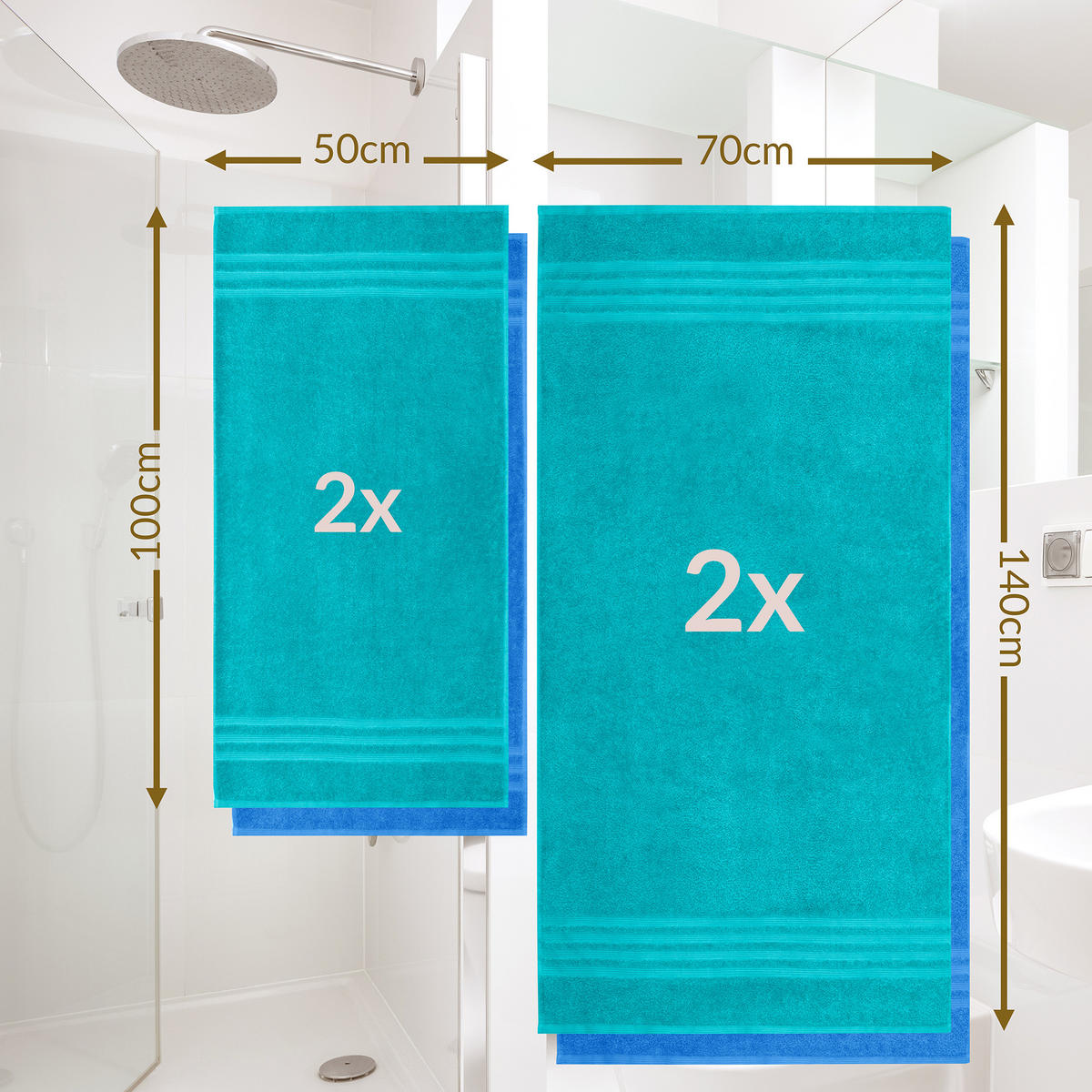 HANDTUCH Set London 4-teilig, 2x Handtuch 50x100 + 2x Duschtuch 70x140 Capri - Nautic - Blau/Grün, Textil (70/140cm) - Lashuma