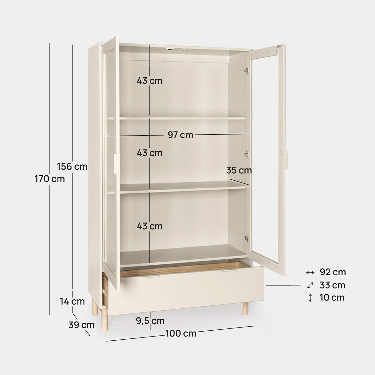 VITRINENSCHRANK DOPPELTER Elian Weiß 100 cm x 170 cm - Weiß, Holzwerkstoff (100/170/39cm) - Klast Home