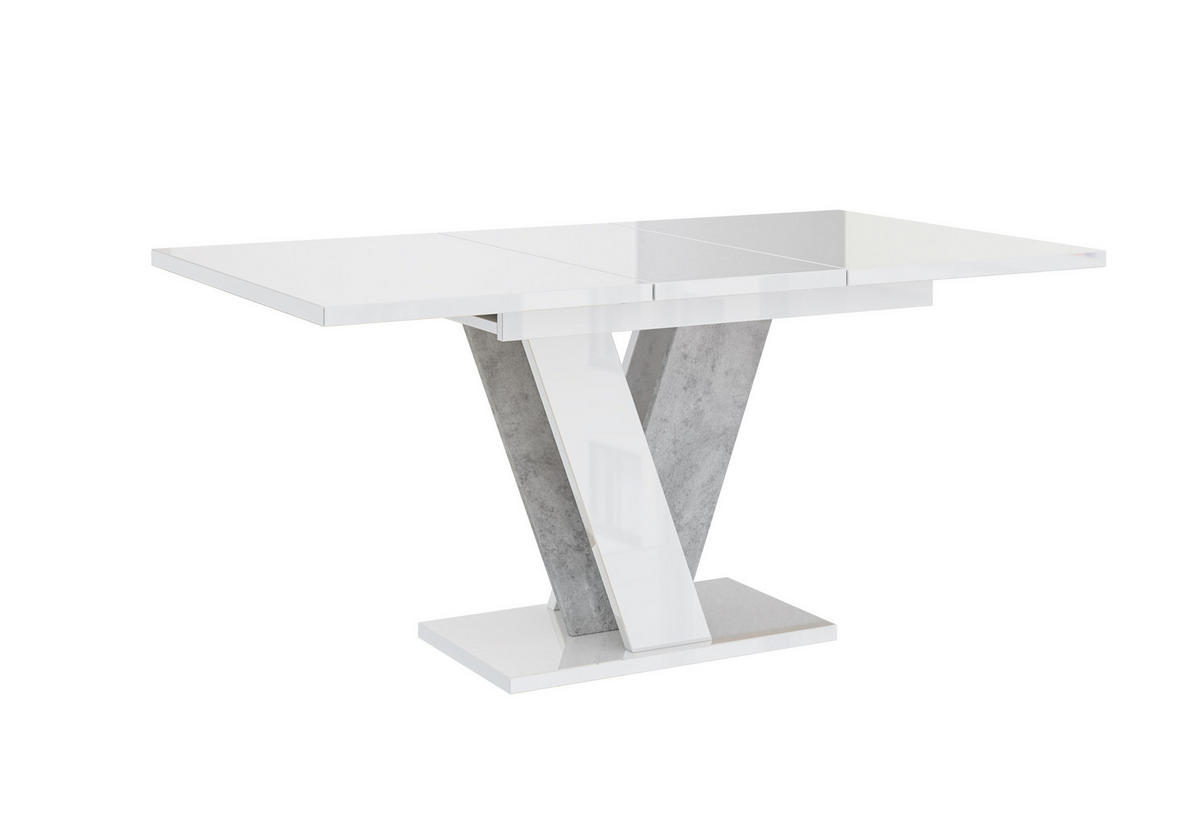 ESSTISCH Ausziehbar 120 - 160 cm Weiß Hochglanz und Betonoptik - Weiß Hochglanz/Grau, Holzwerkstoff (120/90/75cm) - PROSPERO