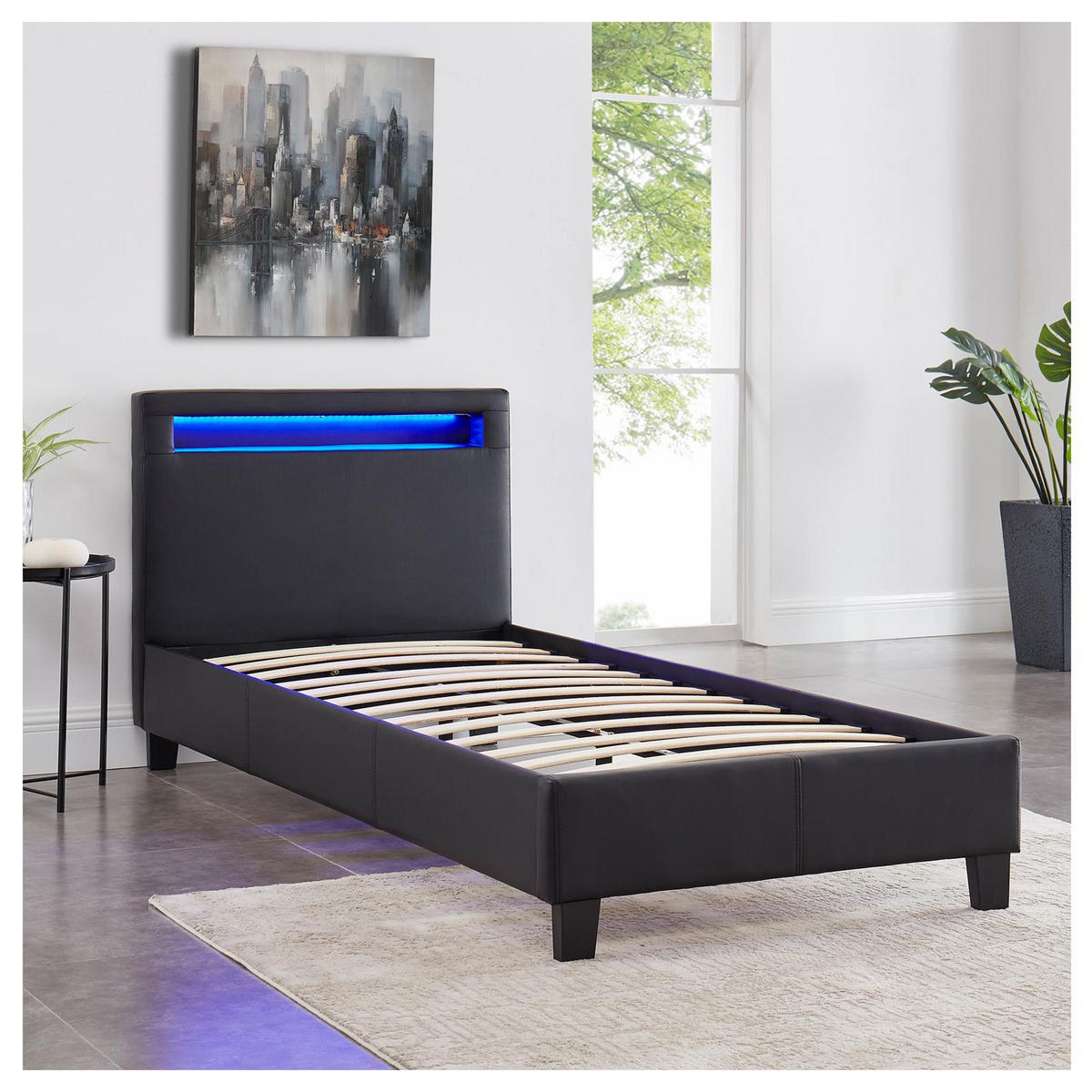 POLSTERBETT MIT LED MANDALAY 90X200 CM - Schwarz, Textil (90/200cm) - CARO-Möbel