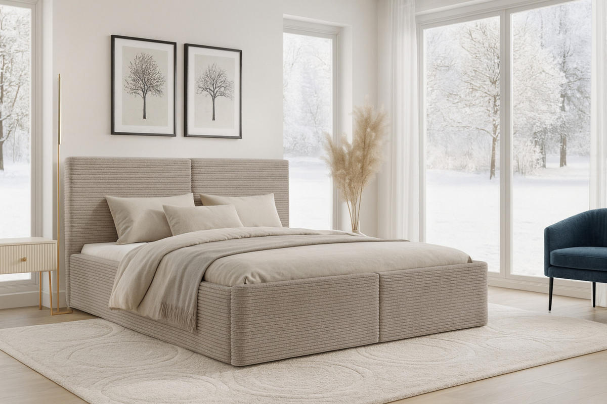POLSTERBETT BEN 200/200 in Cord Beige - Weiß, Holz/Holzwerkstoff (200/200cm) - Deine Möbel 24