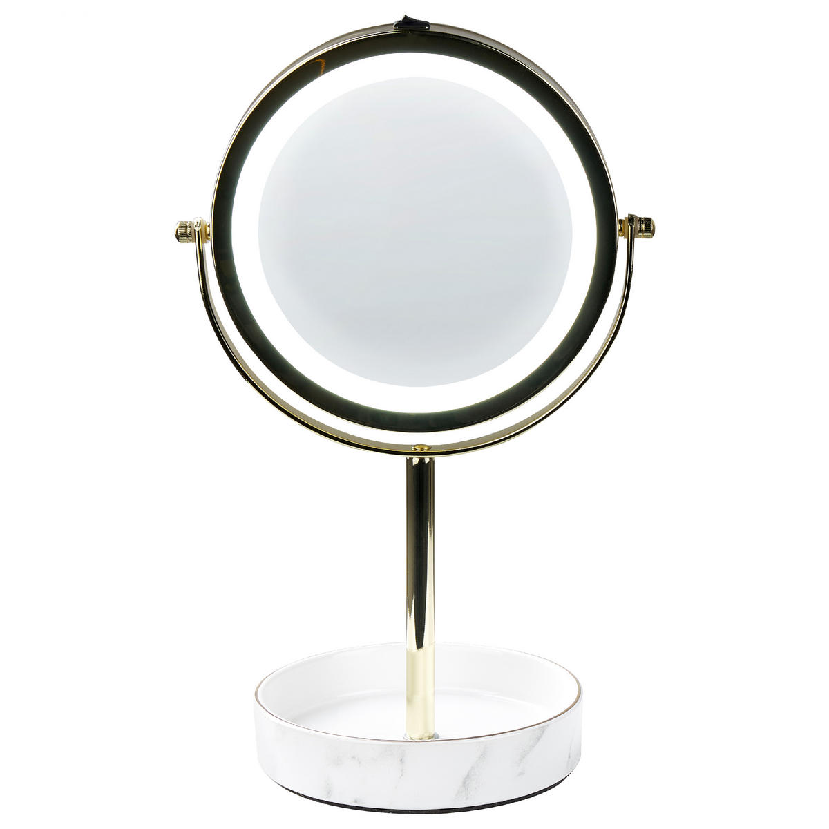 KOSMETIKSPIEGEL gold/weiß mit LED-Beleuchtung 20 cm Savoie - Goldfarben/Weiß, Metall (20/34/15cm) - Beliani