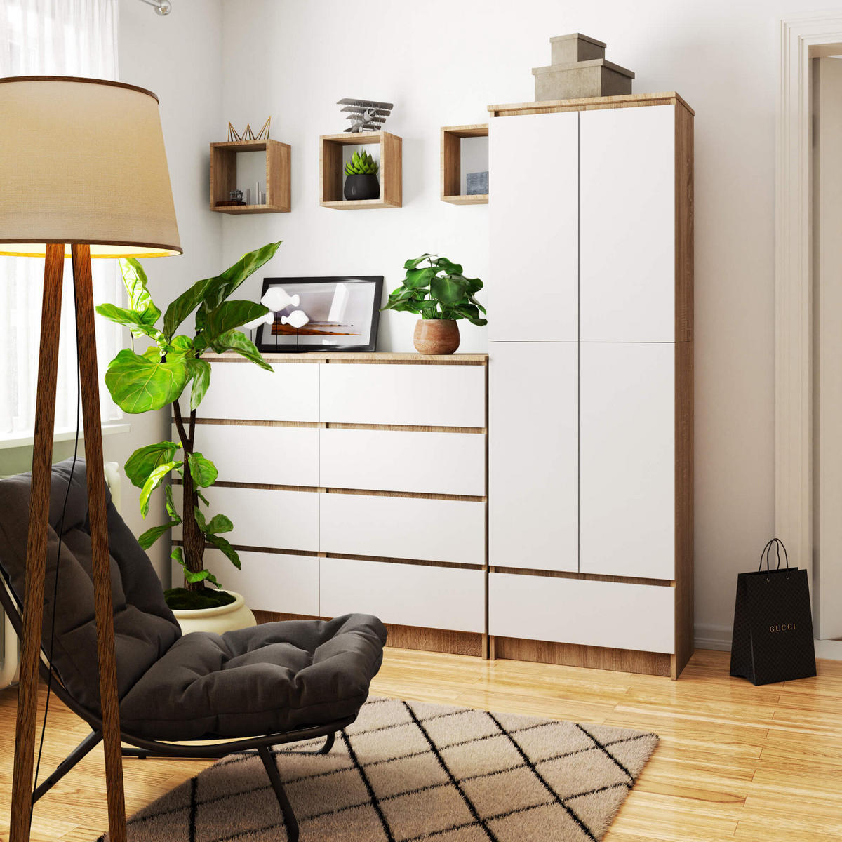 MEHRZWECKSCHRANK Sonoma Eiche, Weiß 60x180x35 cm - Weiß/Sonoma Eiche, Holzwerkstoff (60/180/35cm) - Akord